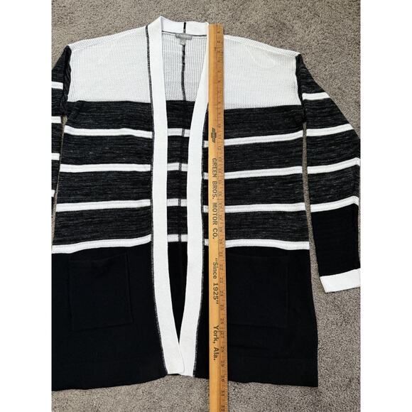 T By Talbots Open Weave Mesh Black And White Cardigan Small Pockets Lightweight - Picture 6 of 8